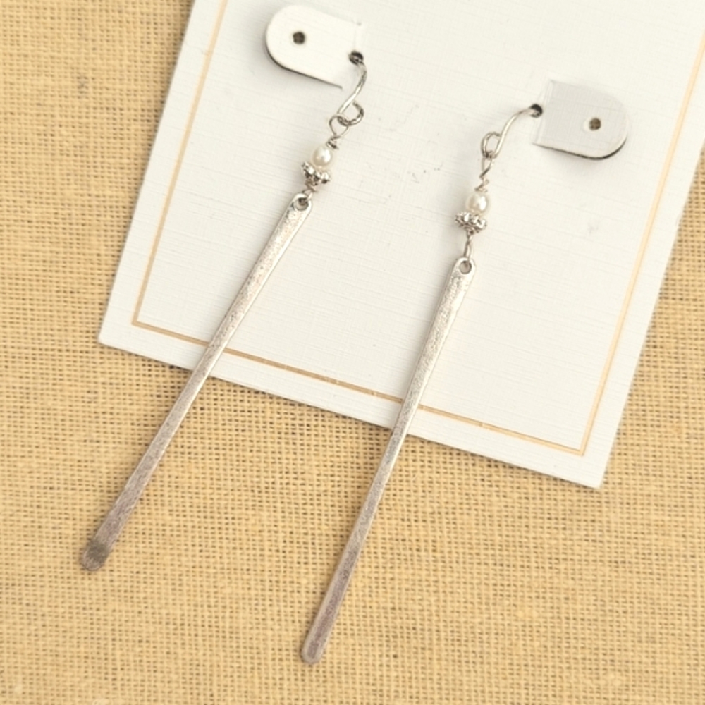 Silver Dangle Earrings with Pearl Accent